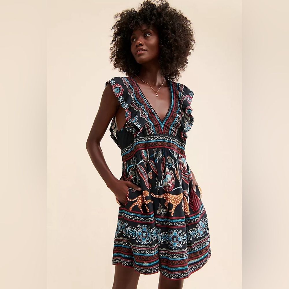 Anthropologie Black and Blue Mini Dress